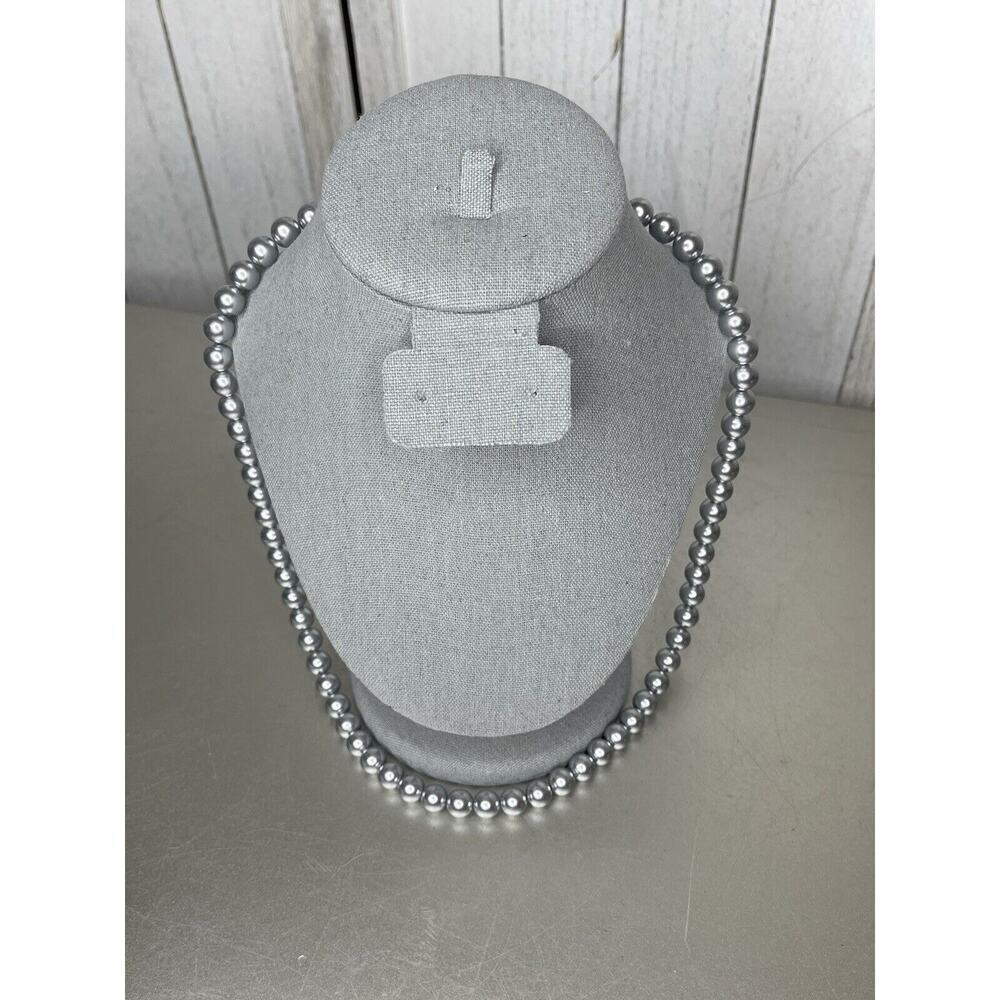 Kenneth Jay Lane Vintage Gray Blue Faux Pearl Necklace 24in Silver Tone - Picture 2 of 5
